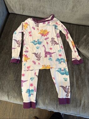 Burt's Bees White Kids Dinosaur Pajama Set with Purple Trim